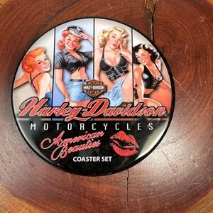 Harley-Davidson American Beauties Pinup Girl Tin Coaster Set 2010 4 Piece